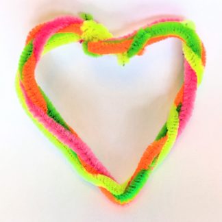 Rainbow heart made out of pipe cleaners.