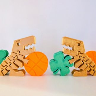 Gold Flexi-Rex holding Orange Basketball and Green Shamrock