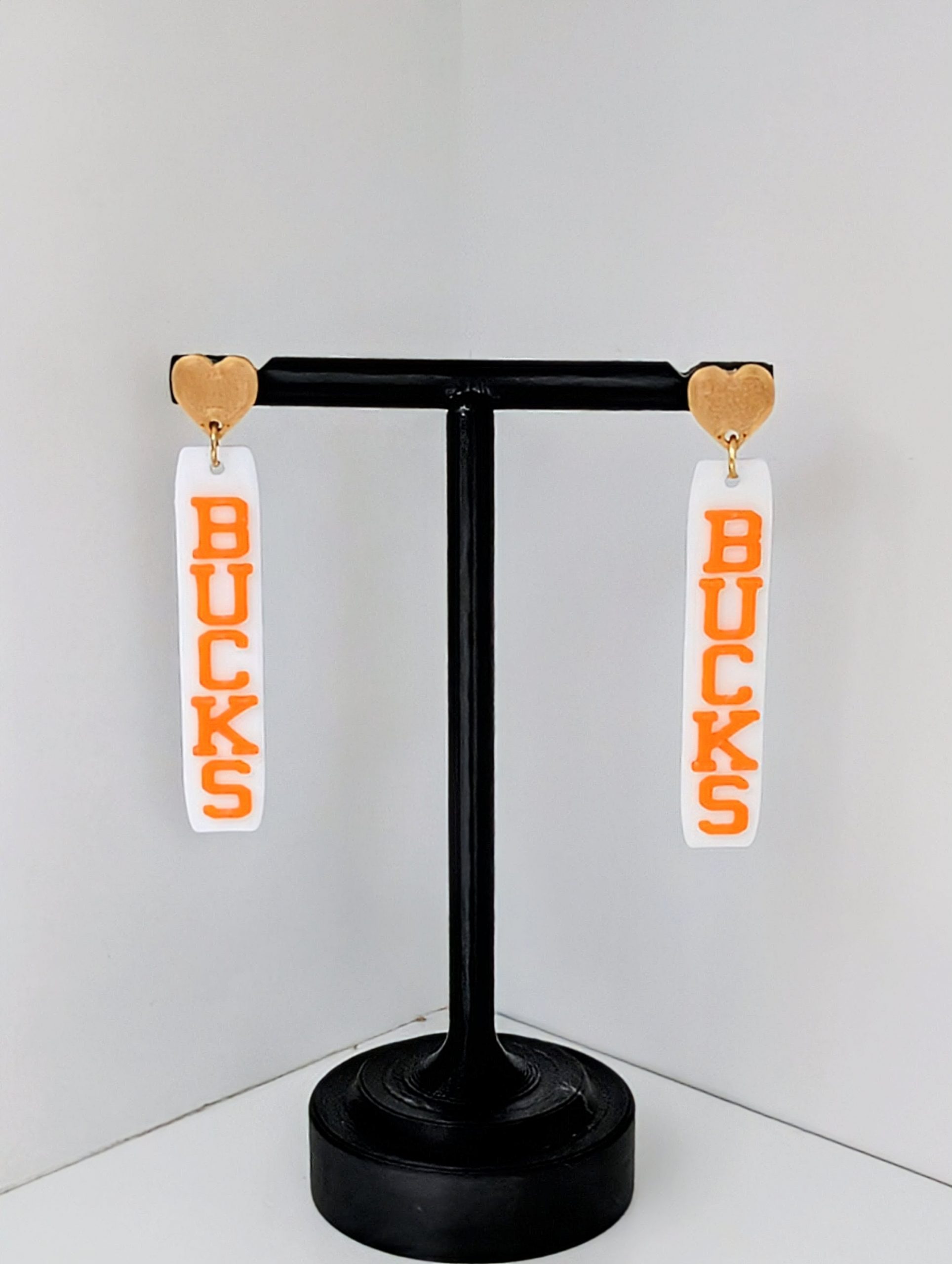 Gold Heart & BUCKS lettering Drop Earring