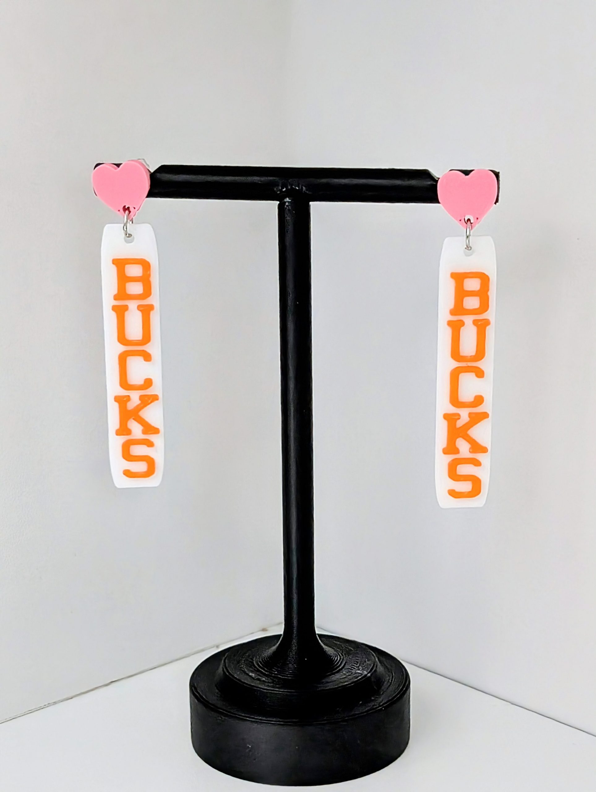 Pink Heart & BUCKS lettering Drop Earring